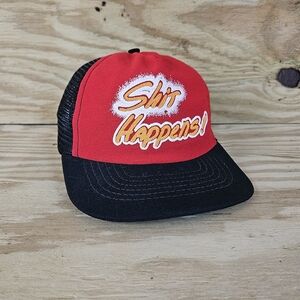 Vintage 80s Sh!t Happens Mesh Trucker Snapback Hat Made in USA